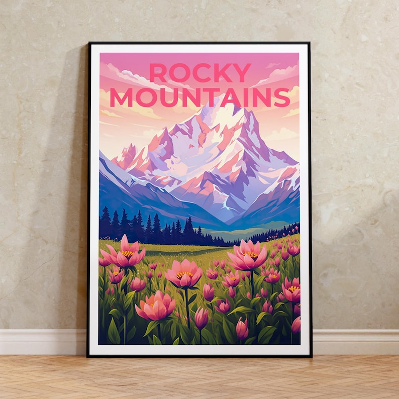 Rocky Mountains Travel Poster, Mountain Wall Art, Mountain Print, Rocky Mountains Poster, Mountain Poster, Nature Poster