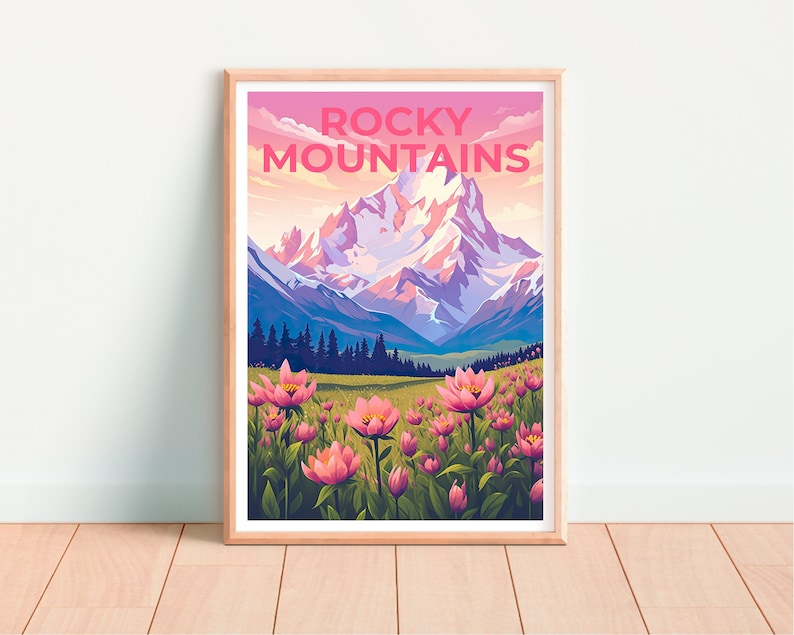 Rocky Mountains Travel Poster, Mountain Wall Art, Mountain Print, Rocky Mountains Poster, Mountain Poster, Nature Poster