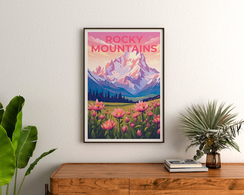 Rocky Mountains Travel Poster, Mountain Wall Art, Mountain Print, Rocky Mountains Poster, Mountain Poster, Nature Poster