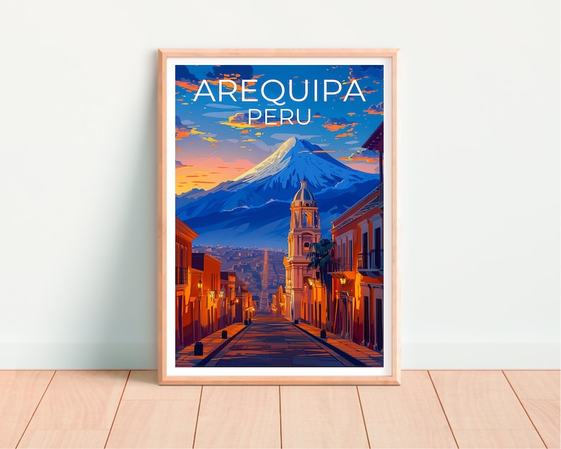 Affiche de voyage d'Arequipa, art mural du Pérou, impression du Pérou, affiche d'Arequipa, affiche du Pérou, affiche de la ville, art d'Arequipa