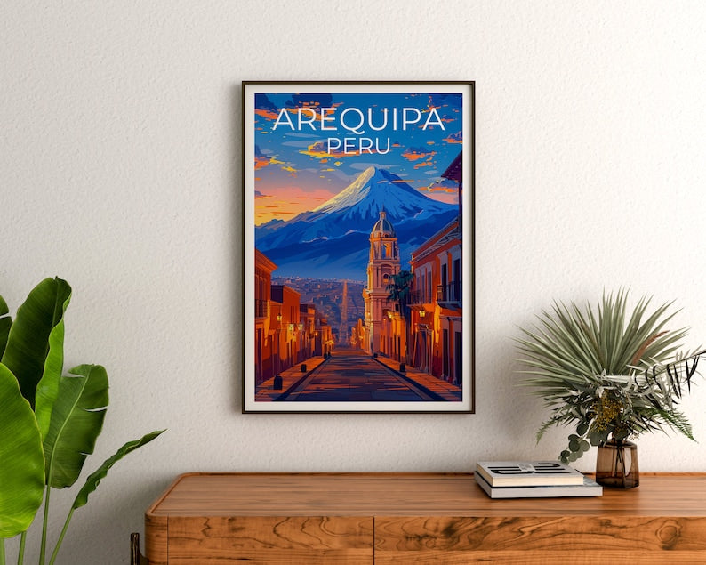 Affiche de voyage d'Arequipa, art mural du Pérou, impression du Pérou, affiche d'Arequipa, affiche du Pérou, affiche de la ville, art d'Arequipa