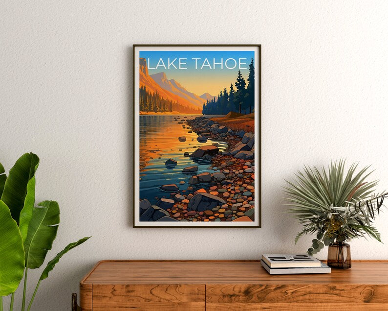 Affiche de voyage sur le lac Tahoe, art mural en Californie, impression Nevada, affiche sur le lac Tahoe, affiche sur le lac, affiche sur la nature, art sur le lac Tahoe