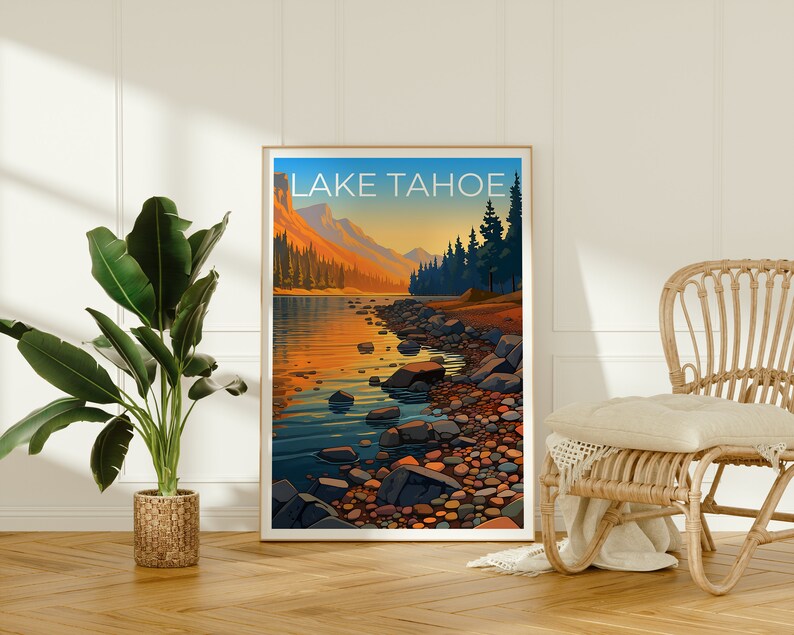 Affiche de voyage sur le lac Tahoe, art mural en Californie, impression Nevada, affiche sur le lac Tahoe, affiche sur le lac, affiche sur la nature, art sur le lac Tahoe