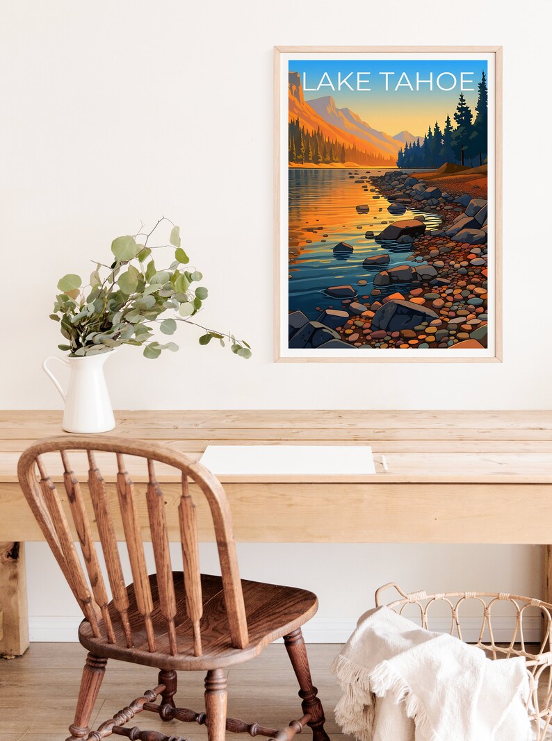 Affiche de voyage sur le lac Tahoe, art mural en Californie, impression Nevada, affiche sur le lac Tahoe, affiche sur le lac, affiche sur la nature, art sur le lac Tahoe