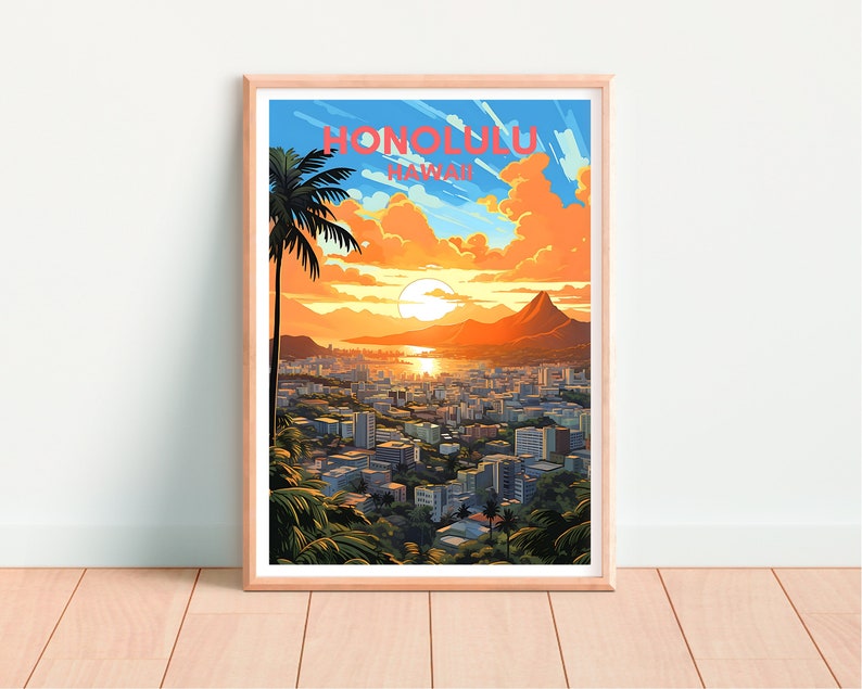 Honolulu Travel Poster, Hawaii Wall Art, Hawaii Print, Honolulu Poster, Hawaii Islands Poster, City Poster, Wall Decor