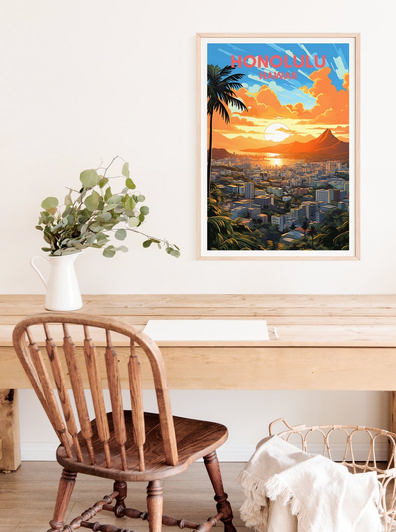 Honolulu Travel Poster, Hawaii Wall Art, Hawaii Print, Honolulu Poster, Hawaii Islands Poster, City Poster, Wall Decor