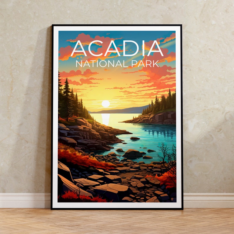 Acadia National Park Poster, Maine Print, Maine Art, Acadia Print, Acadia Travel Poster, Maine Art