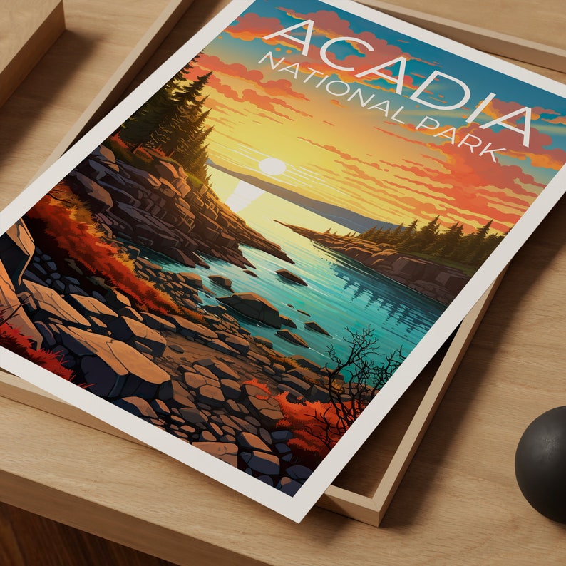 Acadia National Park Poster, Maine Print, Maine Art, Acadia Print, Acadia Travel Poster, Maine Art