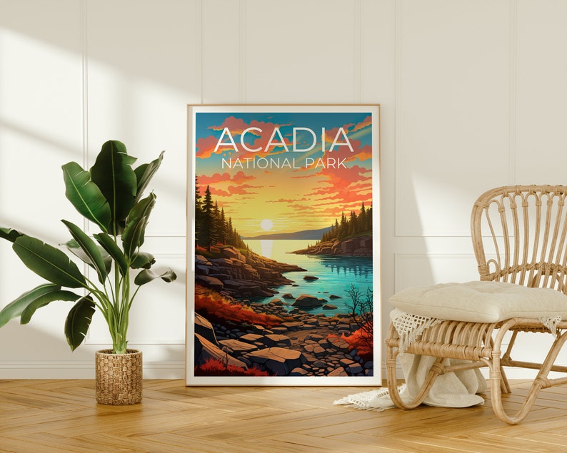 Acadia National Park Poster, Maine Print, Maine Art, Acadia Print, Acadia Travel Poster, Maine Art