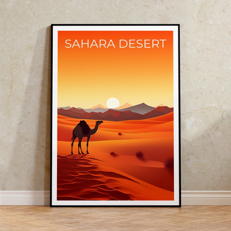 Sahara Desert Travel Poster, Africa Wall Art, Africa Print, Sahara Desert Poster, Camel Poster, Africa Poster, Desert Poster