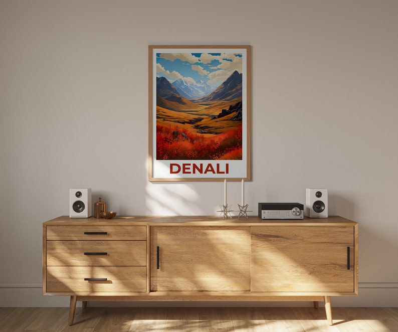 Affiche du parc national de Denali, impression Denali, affiche de l'Alaska, impression de l'Alaska, affiche de voyage Denali, art de la montagne, art Denali