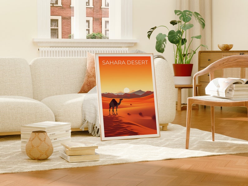 Sahara Desert Travel Poster, Africa Wall Art, Africa Print, Sahara Desert Poster, Camel Poster, Africa Poster, Desert Poster