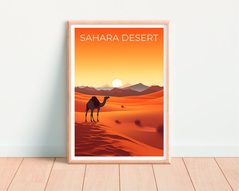 Sahara Desert Travel Poster, Africa Wall Art, Africa Print, Sahara Desert Poster, Camel Poster, Africa Poster, Desert Poster