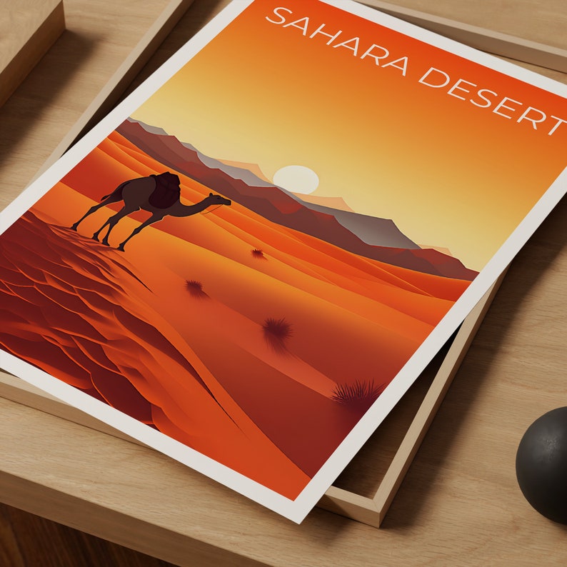 Sahara Desert Travel Poster, Africa Wall Art, Africa Print, Sahara Desert Poster, Camel Poster, Africa Poster, Desert Poster