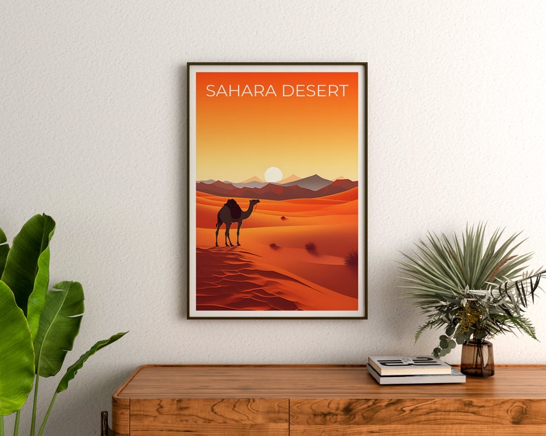 Sahara Desert Travel Poster, Africa Wall Art, Africa Print, Sahara Desert Poster, Camel Poster, Africa Poster, Desert Poster