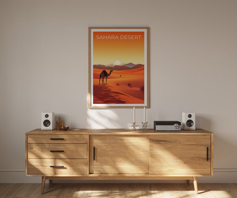 Sahara Desert Travel Poster, Africa Wall Art, Africa Print, Sahara Desert Poster, Camel Poster, Africa Poster, Desert Poster