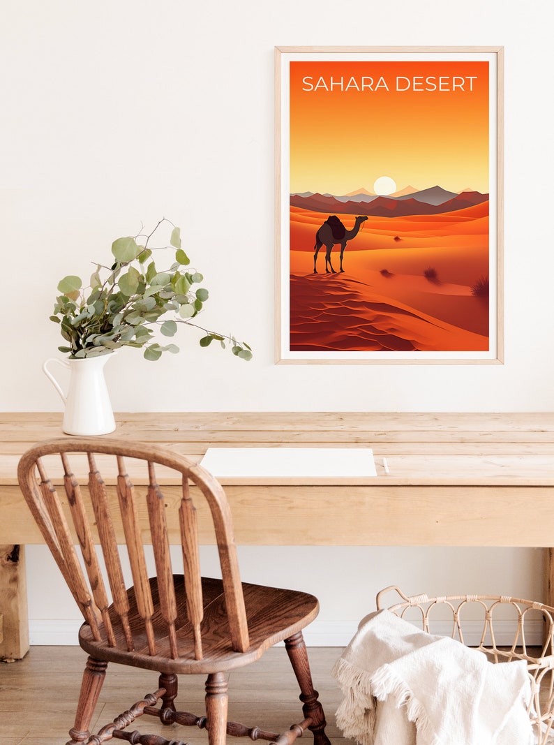Sahara Desert Travel Poster, Africa Wall Art, Africa Print, Sahara Desert Poster, Camel Poster, Africa Poster, Desert Poster