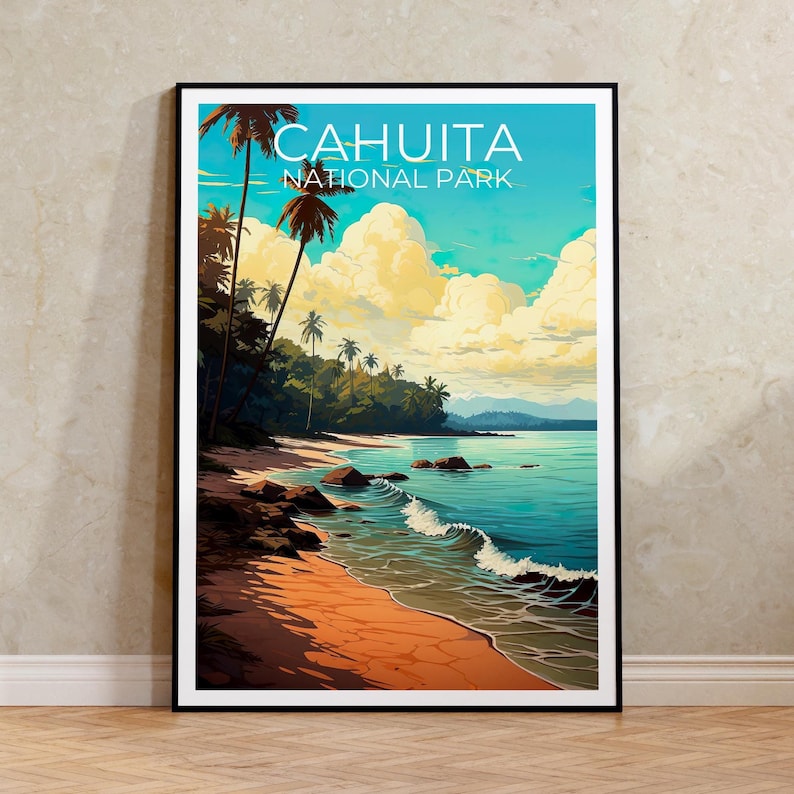 Cahuita National Park Travel Print Costa Rica Poster Palm Tree Wall Art Beach Illustration Cahuita  Poster Home Decor Birthday Gift