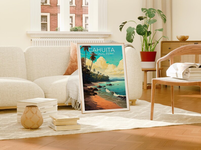 Cahuita National Park Travel Print Costa Rica Poster Palm Tree Wall Art Beach Illustration Cahuita  Poster Home Decor Birthday Gift