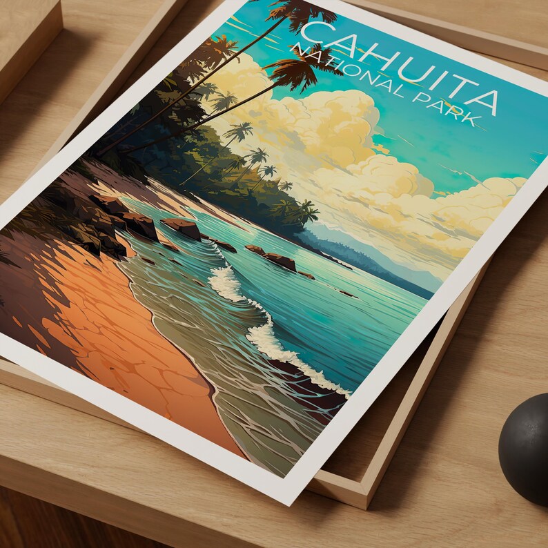Cahuita National Park Travel Print Costa Rica Poster Palm Tree Wall Art Beach Illustration Cahuita  Poster Home Decor Birthday Gift