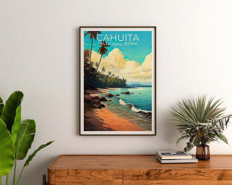 Cahuita National Park Travel Print Costa Rica Poster Palm Tree Wall Art Beach Illustration Cahuita  Poster Home Decor Birthday Gift