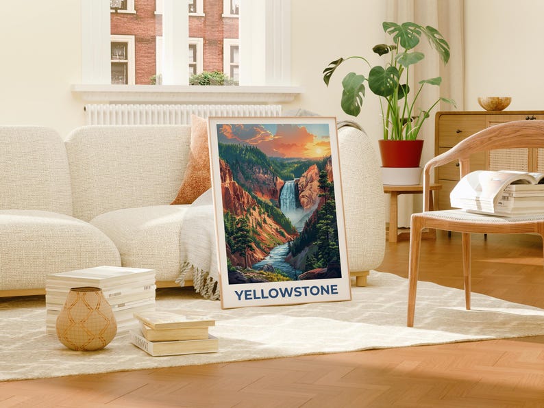 Yellowstone National Park Poster, Yellowstone Print, Wyoming Poster, Yellowstone Waterfall Print, Yellowstone Gift, Waterfall Poster