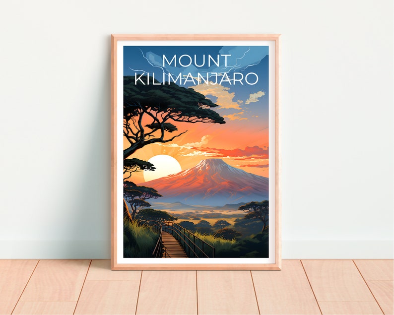 Mount Kilimanjaro Travel Poster, Africa Wall Art, Africa Print, Mount Kilimanjaro Poster, Tanzania Poster, Mount Kilimanjaro Print