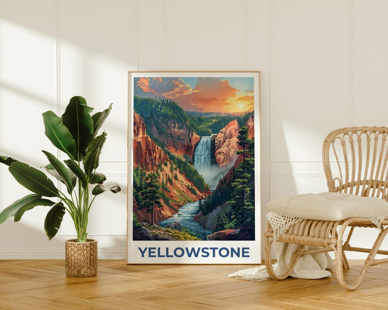 Yellowstone National Park Poster, Yellowstone Print, Wyoming Poster, Yellowstone Waterfall Print, Yellowstone Gift, Waterfall Poster
