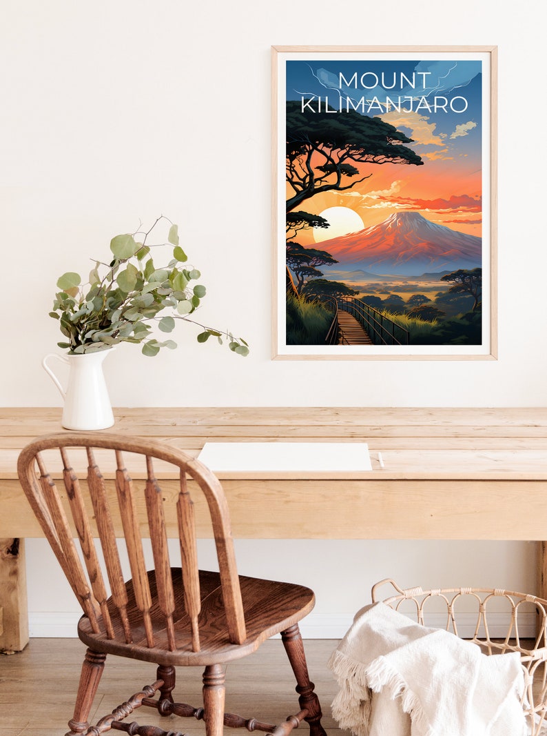 Mount Kilimanjaro Travel Poster, Africa Wall Art, Africa Print, Mount Kilimanjaro Poster, Tanzania Poster, Mount Kilimanjaro Print
