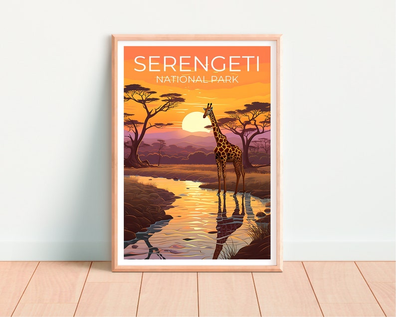 Affiche de voyage Serengeti, art mural Tanzanie, impression Tanzanie, affiche Serengeti, affiche girafe, affiche de ville, affiche Safari