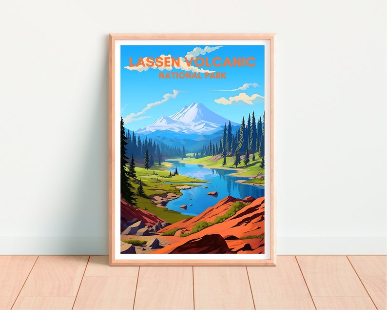Affiche de voyage volcanique de Lassen, art mural de Californie, impression de Californie, affiche volcanique de Lassen, affiche de nature, affiche de montagne, art de la nature