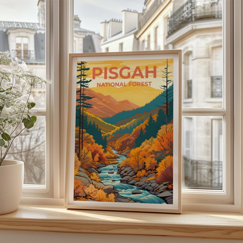 Pisgah Reiseposter, North Carolina Wandkunst, North Carolina Druck, Pisgah Poster, Appalachen Poster, Natur Poster