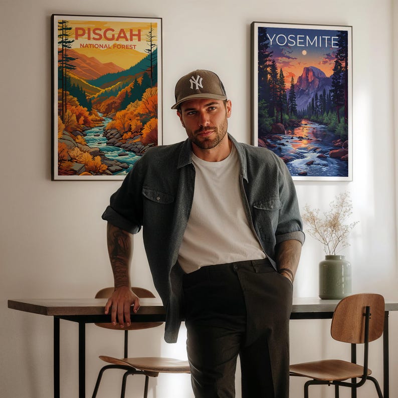 Affiche de voyage de Pisgah, art mural de Caroline du Nord, impression de Caroline du Nord, affiche de Pisgah, affiche des montagnes des Appalaches, affiche de la nature