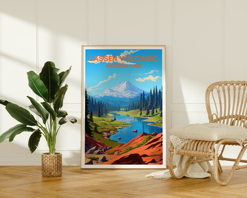 Affiche de voyage volcanique de Lassen, art mural de Californie, impression de Californie, affiche volcanique de Lassen, affiche de nature, affiche de montagne, art de la nature