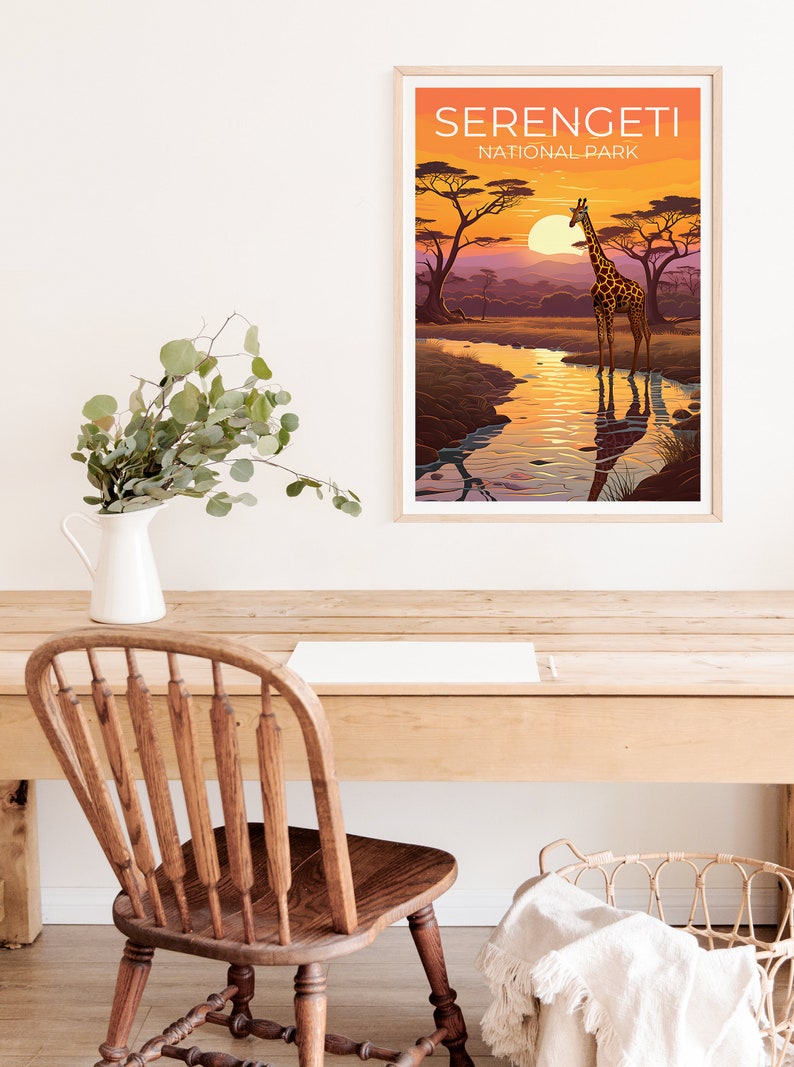 Affiche de voyage Serengeti, art mural Tanzanie, impression Tanzanie, affiche Serengeti, affiche girafe, affiche de ville, affiche Safari