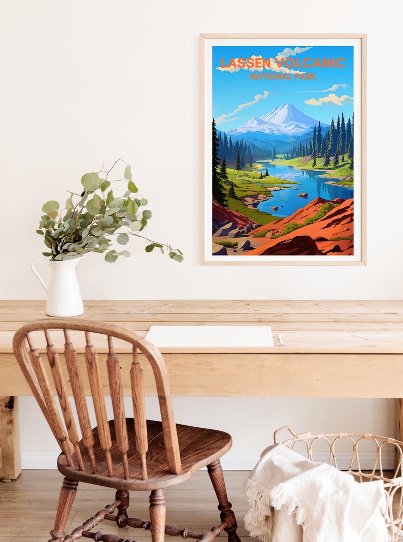 Affiche de voyage volcanique de Lassen, art mural de Californie, impression de Californie, affiche volcanique de Lassen, affiche de nature, affiche de montagne, art de la nature