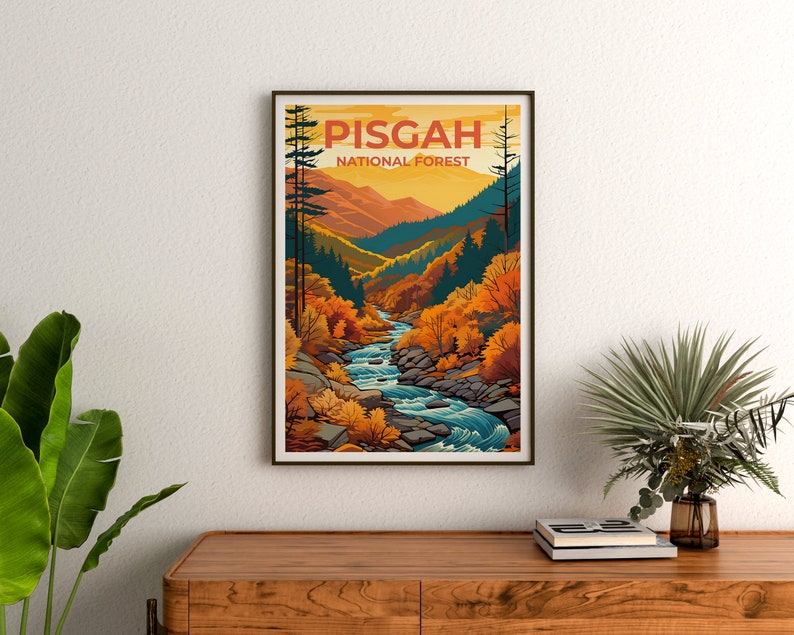 Affiche de voyage de Pisgah, art mural de Caroline du Nord, impression de Caroline du Nord, affiche de Pisgah, affiche des montagnes des Appalaches, affiche de la nature