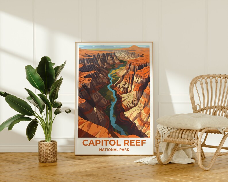 Affiche de voyage Capitol Reef, art mural de l'Utah, impression du parc national, affiche Capitol Reef, art de l'Utah, affiche nature, décoration murale