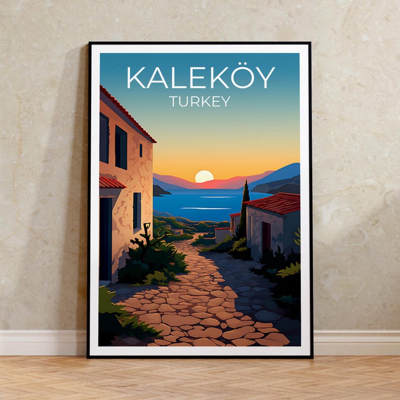 Kaleköy Travel Poster, Turkey Wall Art, Turkey Print, Kaleköy Poster, Coastal City Poster, City Poster, Turkey Illustration
