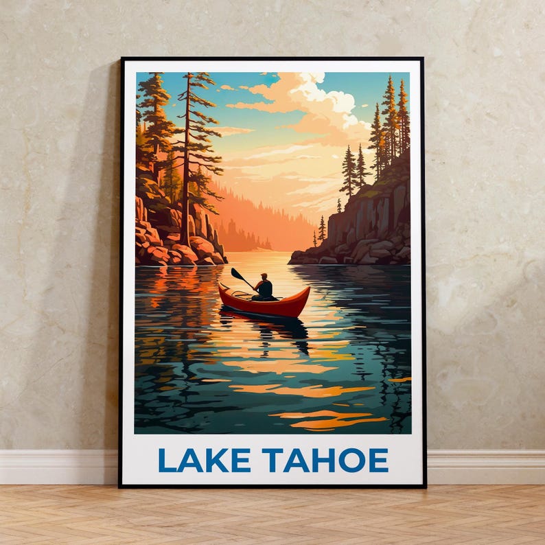 Lake Tahoe Travel Print California Poster Nevada Wall Art Forest Illustration Lake Tahoe Poster Home Decor Birthday Gift