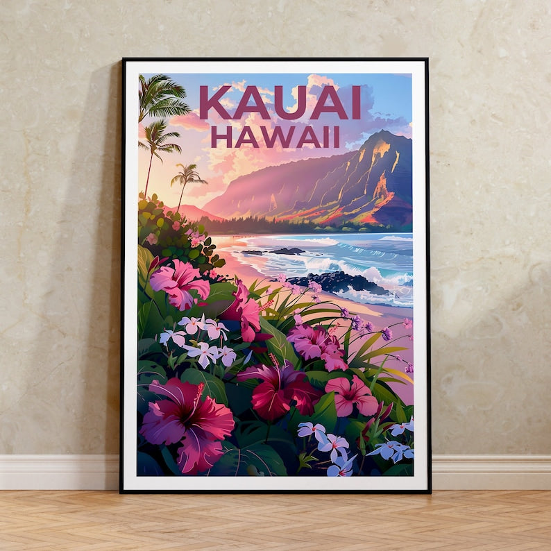 Kauai Poster, Kauai Print, Hawaii Poster, Hawaii Print, Kauai Travel Poster, Beach Poster, Kauai Art