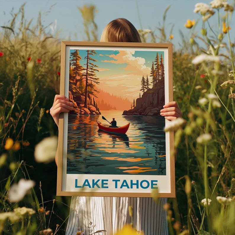Lake Tahoe Travel Print California Poster Nevada Wall Art Forest Illustration Lake Tahoe Poster Home Decor Birthday Gift
