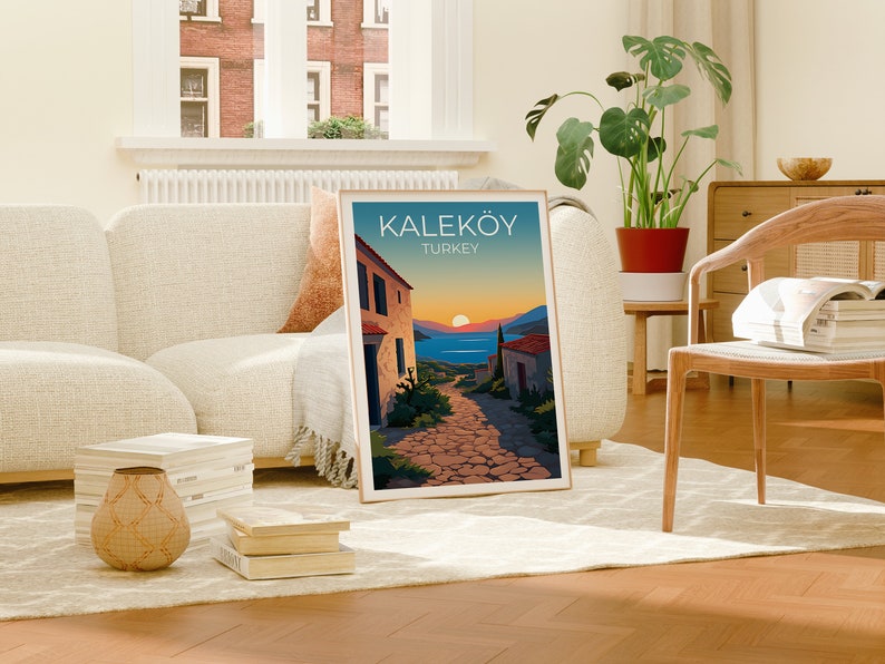 Kaleköy Travel Poster, Turkey Wall Art, Turkey Print, Kaleköy Poster, Coastal City Poster, City Poster, Turkey Illustration