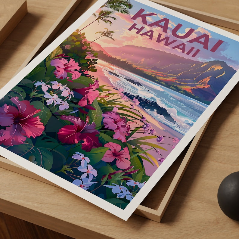 Kauai Poster, Kauai Print, Hawaii Poster, Hawaii Print, Kauai Travel Poster, Beach Poster, Kauai Art