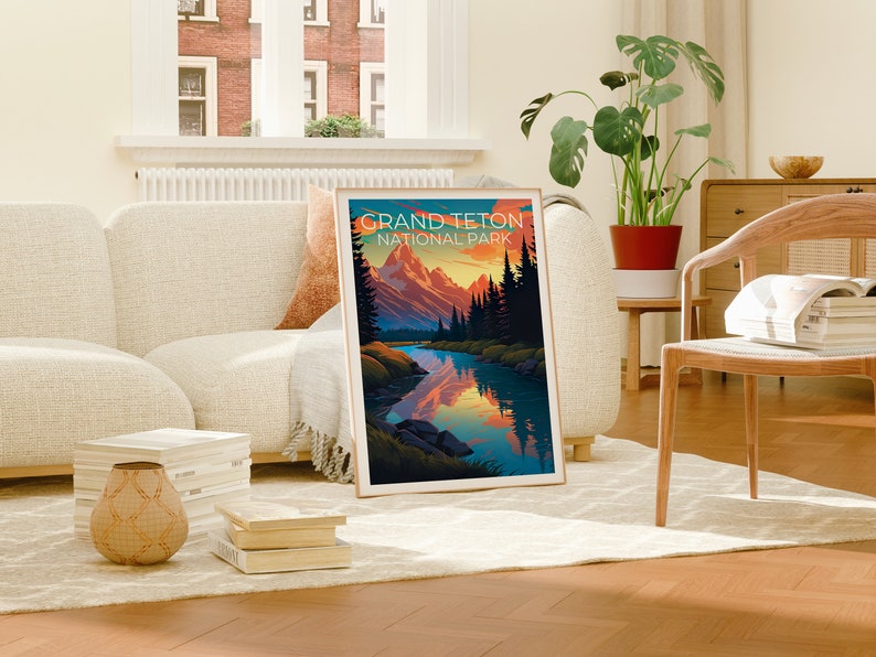 Affiche du parc national de Grand Teton, impression du Wyoming, affiche du Wyoming, impression du Grand Teton, affiche de voyage du Wyoming, affiche de randonnée, art du Grand Teton
