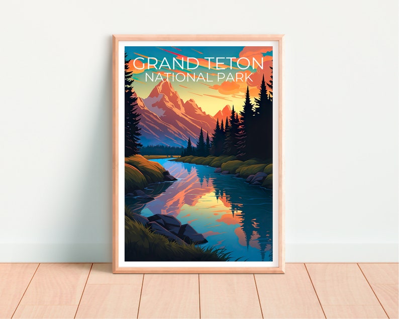Affiche du parc national de Grand Teton, impression du Wyoming, affiche du Wyoming, impression du Grand Teton, affiche de voyage du Wyoming, affiche de randonnée, art du Grand Teton