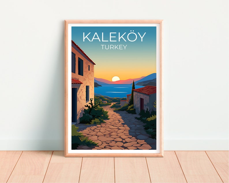 Kaleköy Travel Poster, Turkey Wall Art, Turkey Print, Kaleköy Poster, Coastal City Poster, City Poster, Turkey Illustration