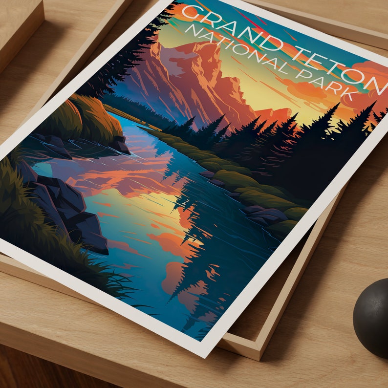 Affiche du parc national de Grand Teton, impression du Wyoming, affiche du Wyoming, impression du Grand Teton, affiche de voyage du Wyoming, affiche de randonnée, art du Grand Teton