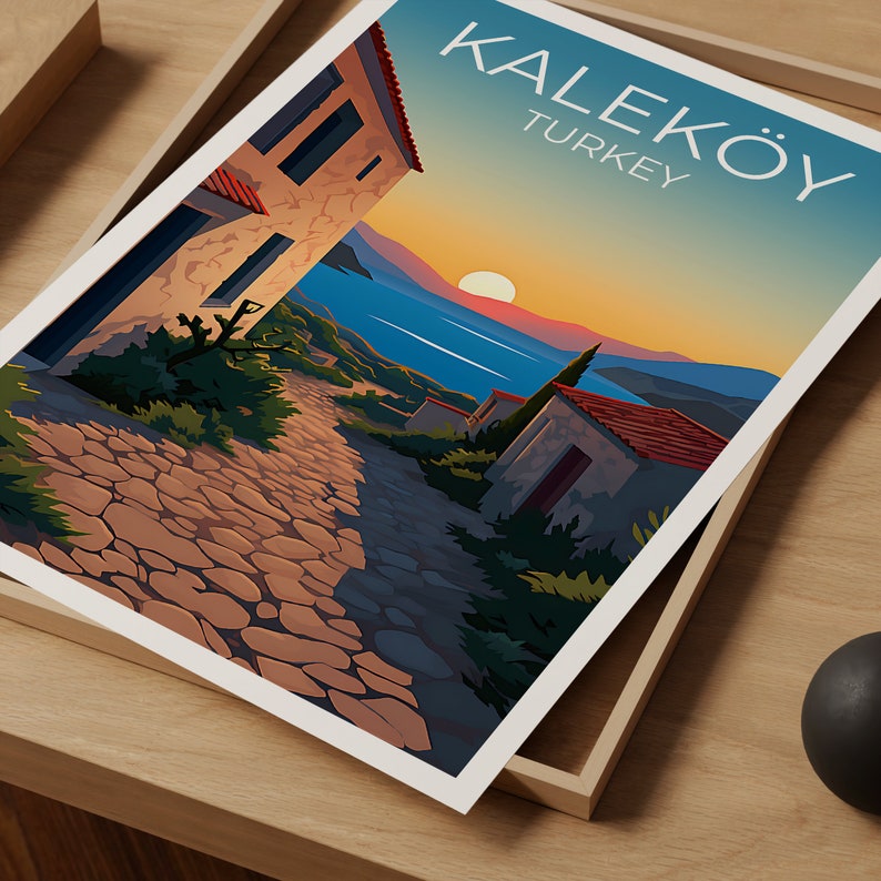 Kaleköy Travel Poster, Turkey Wall Art, Turkey Print, Kaleköy Poster, Coastal City Poster, City Poster, Turkey Illustration