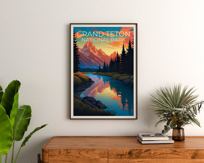 Affiche du parc national de Grand Teton, impression du Wyoming, affiche du Wyoming, impression du Grand Teton, affiche de voyage du Wyoming, affiche de randonnée, art du Grand Teton
